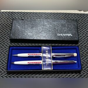 Sheaffer White and Silver Pen Set and Pencil